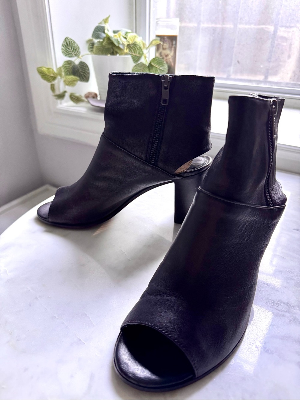 Kenneth Cole New York Black Open-Toe Block Heel Ankle Boots